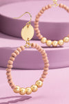 Wood Beaded Circle Drop Earrings -6 Colors