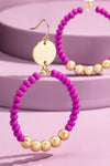 Wood Beaded Circle Drop Earrings -6 Colors