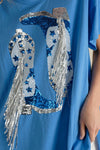 Cotton Sequin Fringe Graphic T Shirt