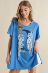 Cotton Sequin Fringe Graphic T Shirt