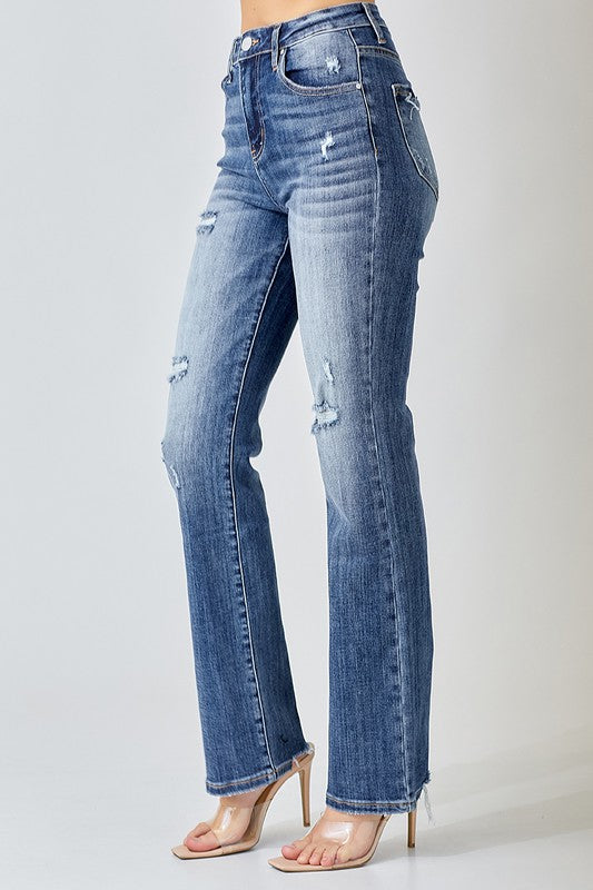 Risen Vintage Washed Long Straight Leg Jeans - Curvy Size