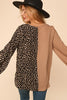 Leopard Half Color Block V Neck Banded Top - Curvy Size