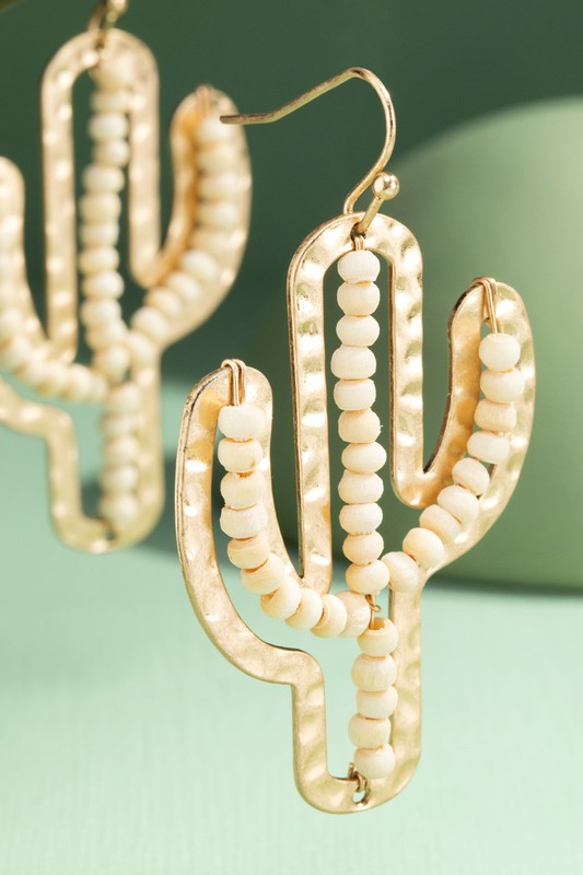 Wood Bead Cactus Earrings
