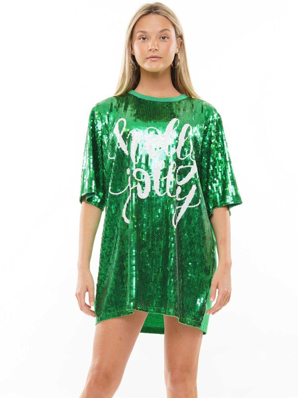 XMAS Holly Jolly Sequin Dress - Green