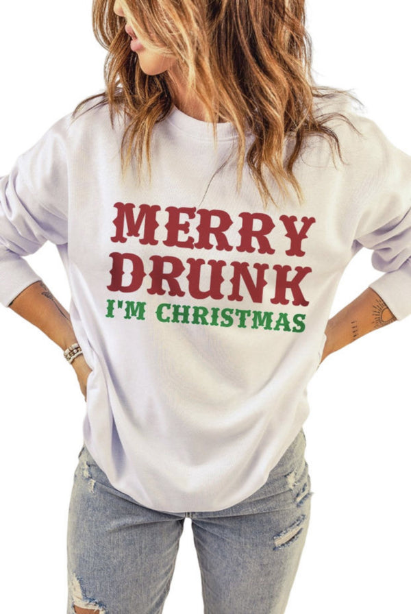 Merry Drunk I'm Christmas Graphic Sweatshirt - Blush & Cactus