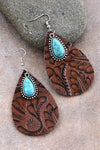 Boho Teardrop Embossed Leather Earrings