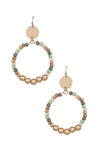 Wood and Metal Bead Round Earring - 2 Colors