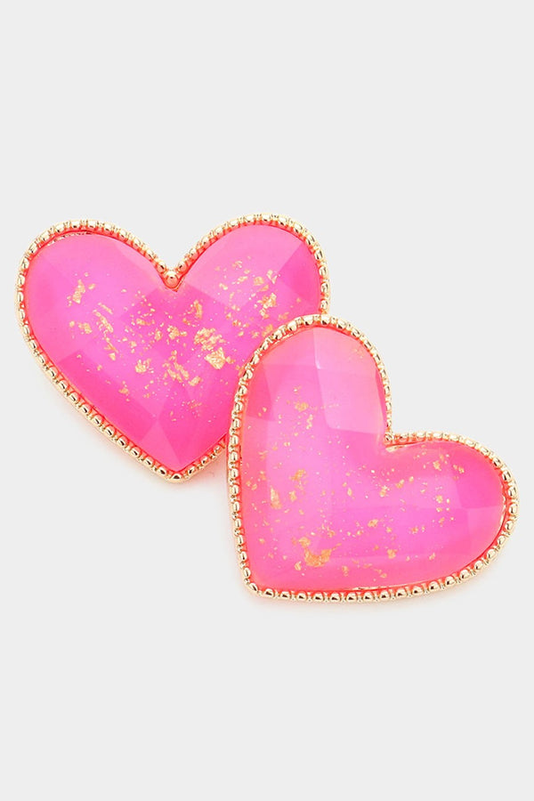 Gold Foil Detailed Heart Stud Earrings - 4 Colors