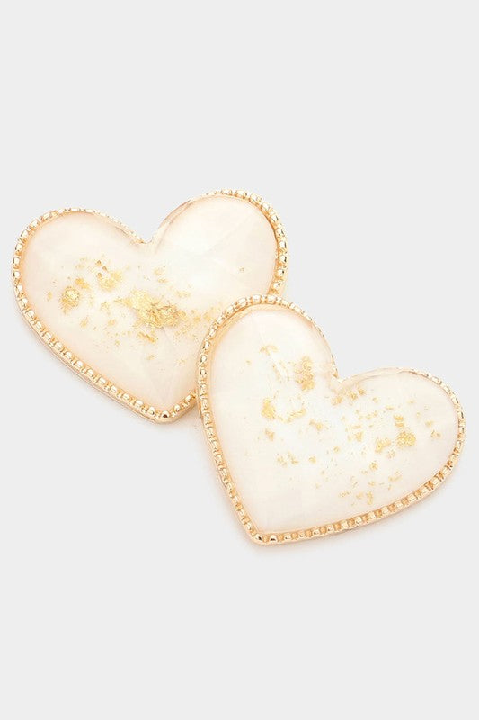 Gold Foil Detailed Heart Stud Earrings - 4 Colors