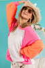 Waffle W/thermal Color Block Crew Neck Top