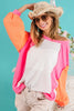 Waffle W/thermal Color Block Crew Neck Top