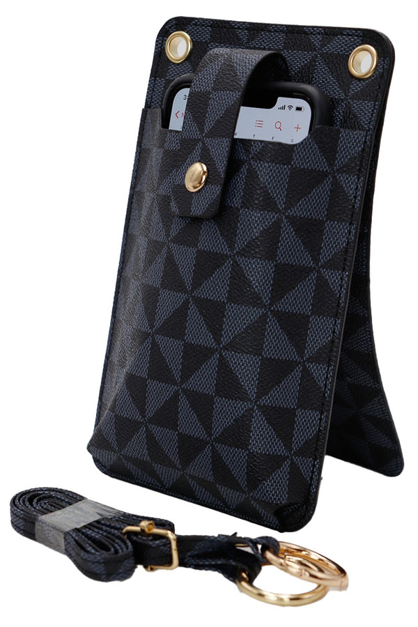 Triangle Checkered Card Holder with Shoulder Strap
