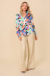 SALE Retro Print Satin Top Blouse