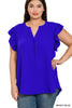 Woven Airflow Ruffled Sleeve High-Low Top - 4 Colors - Curvy Size