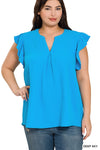 Woven Airflow Ruffled Sleeve High-Low Top - 4 Colors - Curvy Size