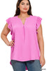 Woven Airflow Ruffled Sleeve High-Low Top - 4 Colors - Curvy Size