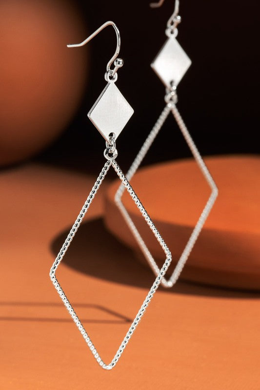 Diamond Cut Metal Diamond Shape Earrings
