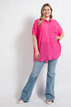 Crinkle Oversized Button Down Shirts - Curvy Size
