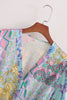 Multi Print Long Sleeve V-neck Ruffle Dress