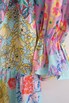 Multi Print Long Sleeve V-neck Ruffle Dress