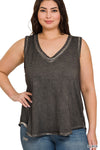 XMAS JULY Washed Raw Edge V-neck Tank Top - Curvy Size -3 Colors