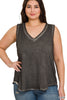 XMAS JULY Washed Raw Edge V-neck Tank Top - Curvy Size -3 Colors