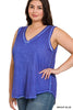 XMAS JULY Washed Raw Edge V-neck Tank Top - Curvy Size -3 Colors