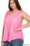 XMAS JULY Washed Raw Edge V-neck Tank Top - Curvy Size -3 Colors