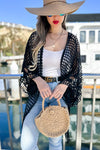 Floral Crochet Wide Sleeve Knitted Kimono Cardigan - 2 Colors