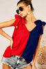 American Flag V Neck Top with Shoulder Ribbon Tied