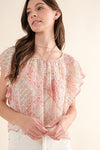 XMAS in July -Jacquard Paisley Tie front Blouse