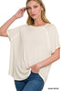 XMAS July Washed Short Sleeve Boat-neck Top w/Hi-Low Hem - 9 Colors
