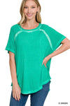 XMAS July Washed Short Sleeve Boat-neck Top w/Hi-Low Hem - 9 Colors