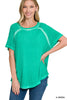 XMAS July Washed Short Sleeve Boat-neck Top w/Hi-Low Hem - 9 Colors