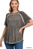 XMAS July Washed Short Sleeve Boat-neck Top w/Hi-Low Hem - 9 Colors