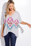 Colorful Aztec v neck loose fit top