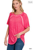 XMAS JULY Washed Short Sleeve boat-neck Top - Curvy Size - 7 Colors