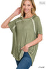XMAS JULY Washed Short Sleeve boat-neck Top - Curvy Size - 7 Colors