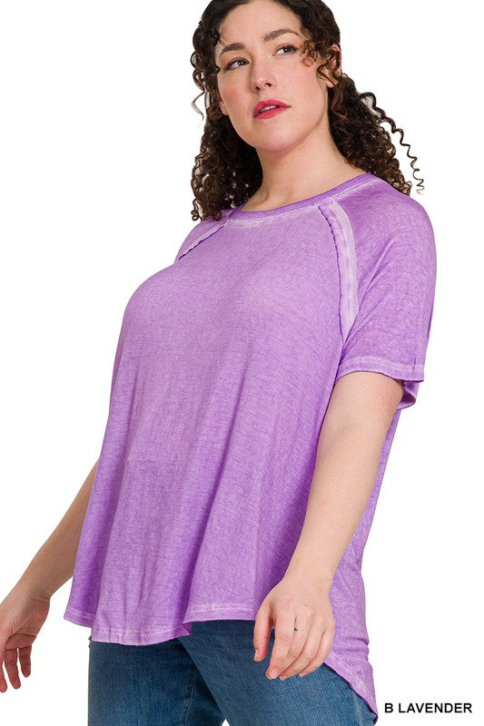 SALE Washed Short Sleeve boat-neck Top - Curvy Size - 7 Colors