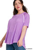 XMAS JULY Washed Short Sleeve boat-neck Top - Curvy Size - 7 Colors