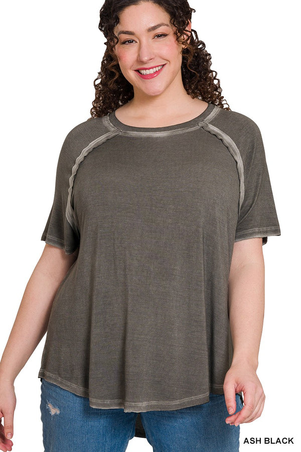SALE Washed Short Sleeve boat-neck Top - Curvy Size - 7 Colors