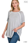 XMAS JULY Washed Short Sleeve boat-neck Top - Curvy Size - 7 Colors