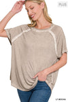 XMAS JULY Washed Short Sleeve boat-neck Top - Curvy Size - 7 Colors
