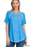 XMAS July Washed Short Sleeve Boat-neck Top w/Hi-Low Hem - 9 Colors