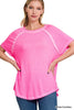 XMAS July Washed Short Sleeve Boat-neck Top w/Hi-Low Hem - 9 Colors