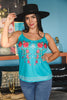Jade Floral Aztec Ruffle Top