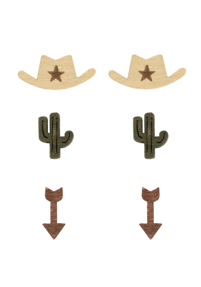 Western Style Stud Earring -3 pair set