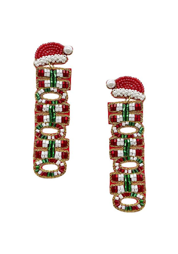 Seed Bead HoHoHo Christmas Dangle Earrings