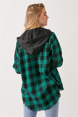 Risen Frayed Hem Oversized Flannel Hoodie - 3 Colors