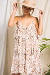 Neutral Floral Tiered Mini Dress